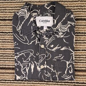 CORRIDOR NYC Recent Dark Grey White Western Horses Mens Sz S Short‎ Sleeve Shirt